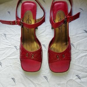 Chinese laundry kiss color red strapy heels NWOB